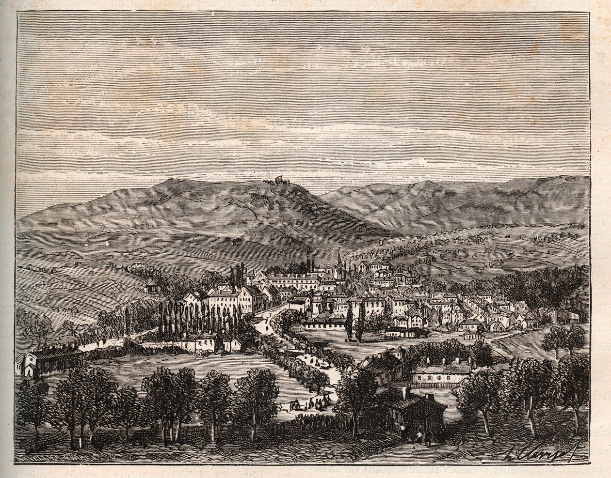 Niederbronn-les-Bains en Alsace - gravure dans "La France illustrée: géographie, histoire, administration statistique" par V.A. Malte-Brun. 1884 - French School