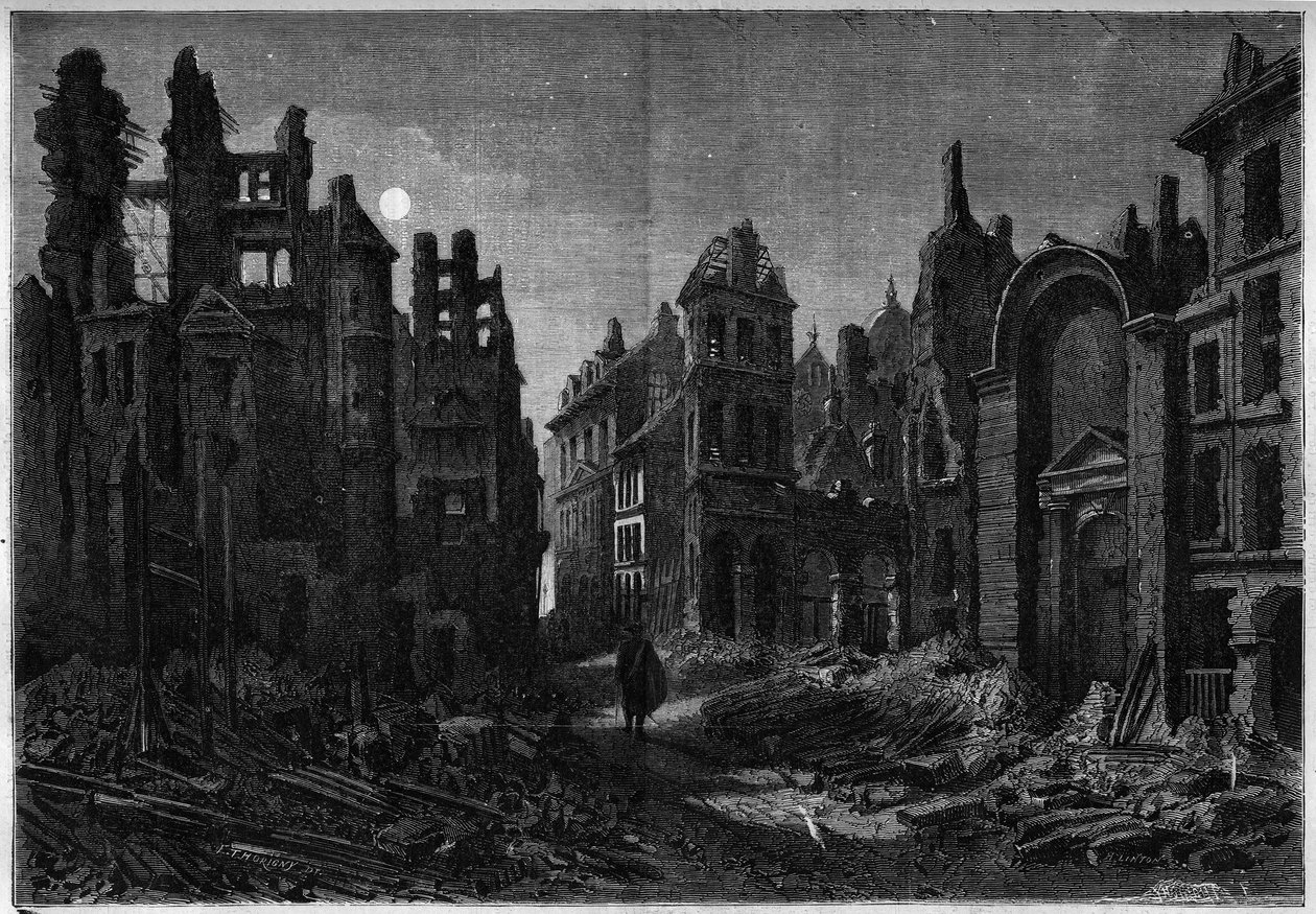 Vue nocturne des ruines du Quartier Latin à Paris - French School