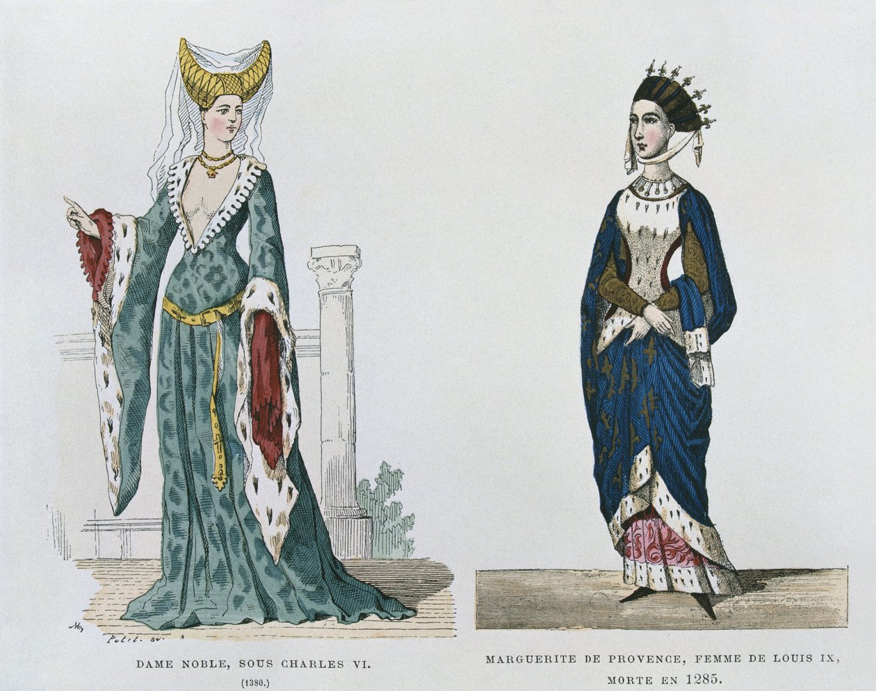 Noble dame sous le règne de Charles VI, Marguerite de Provence, épouse de Louis IX, morte en 1285, de Costumes civils et militaires des français à travers les siècles - French School