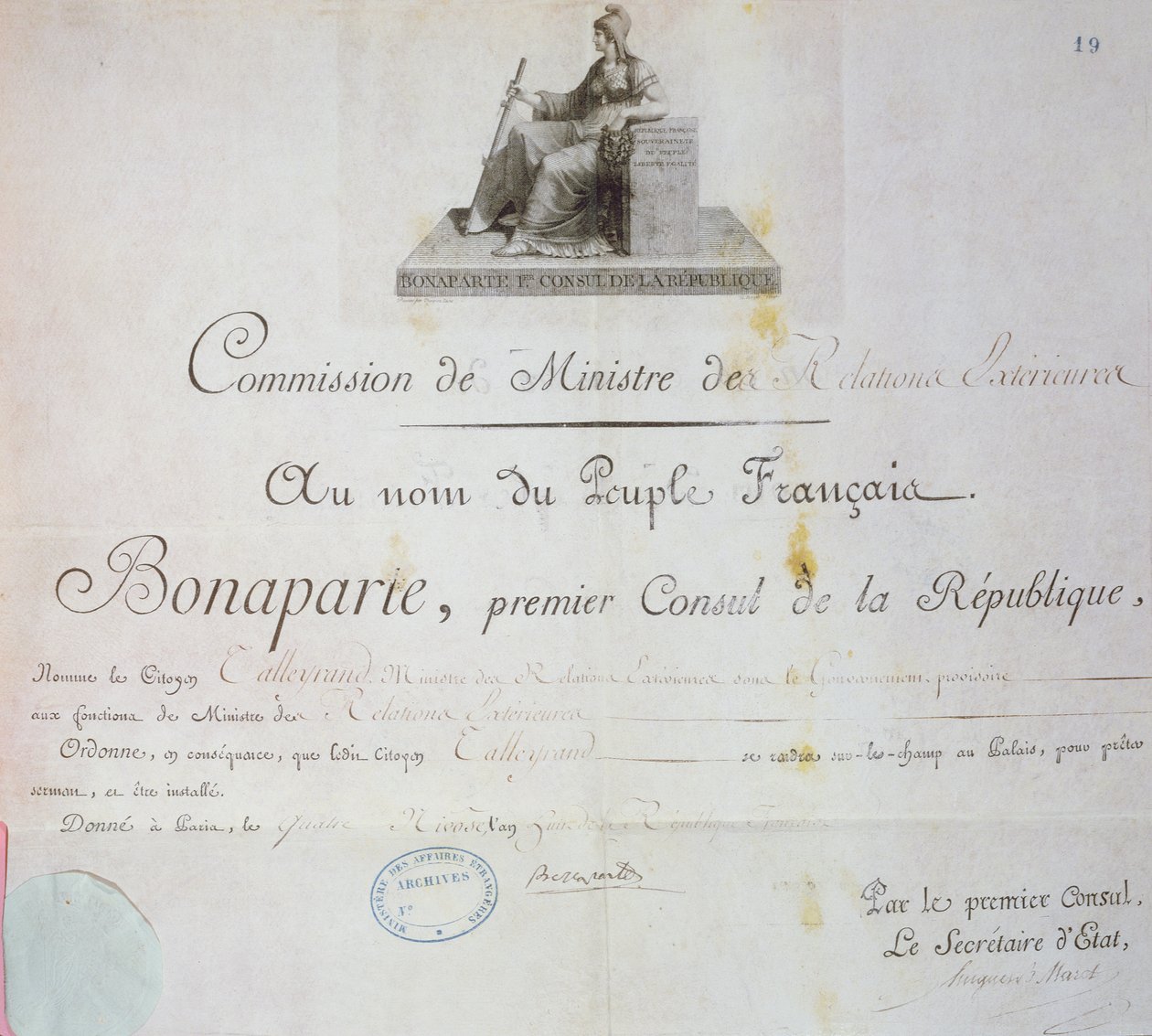 Nomination de Charles Maurice de Talleyrand-Périgord (1754-1838) au poste de ministre des Affaires étrangères, c.1797 - French School
