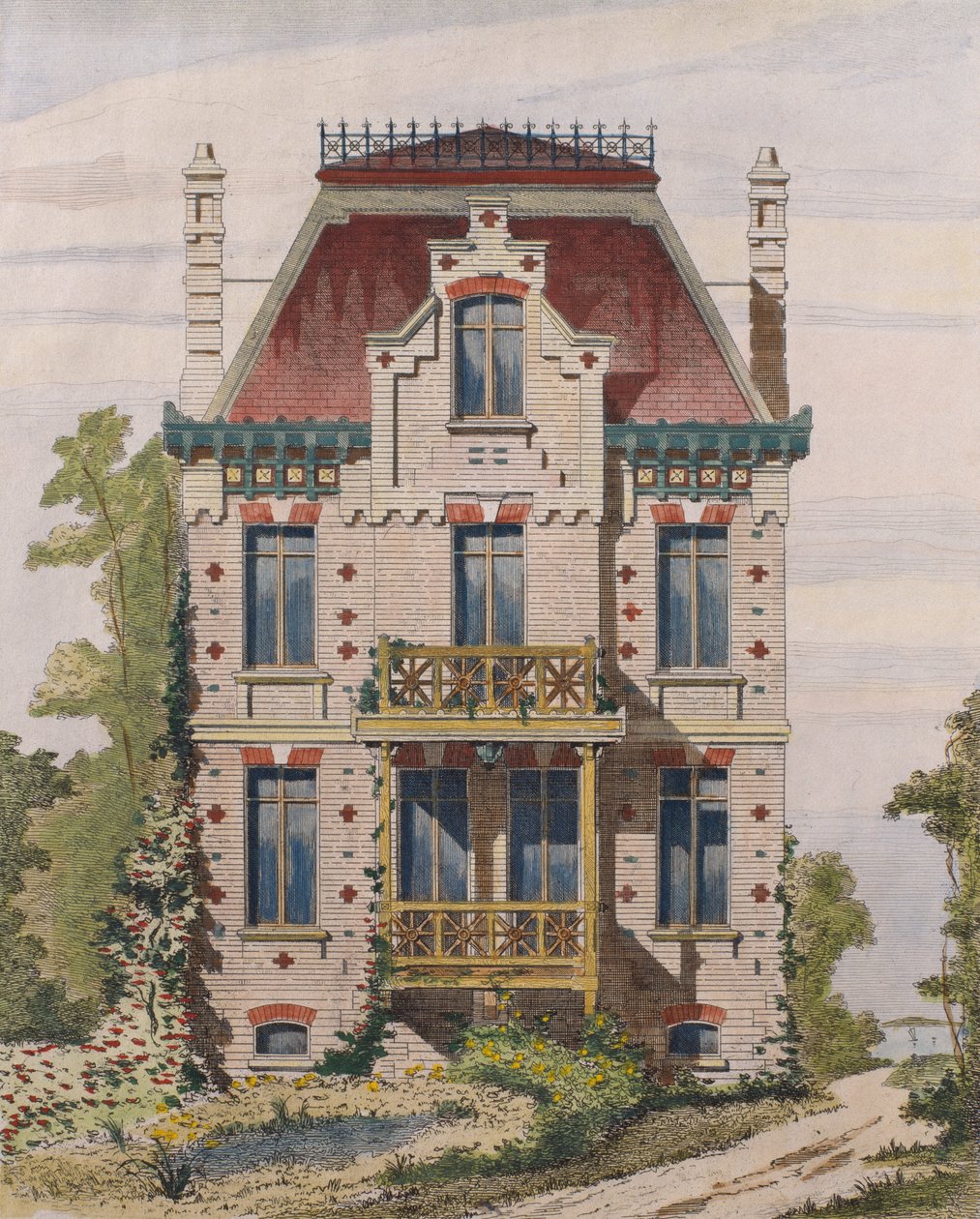 Villa normande à Villers-sur-Mer, Normandie, illustration du Moniteur des architectes, 1883 - French School
