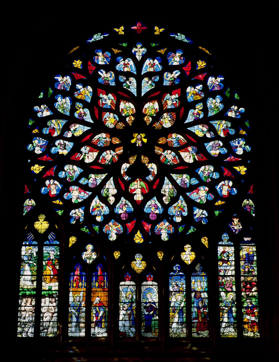 Rosace du transept nord représentant le Psaume 150 - French School