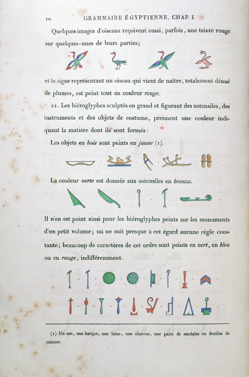Notes sur la coloration de certains hiéroglyphes, de Grammaire Égyptienne par Jean François Champollion (1790-1832) 1836 - French School
