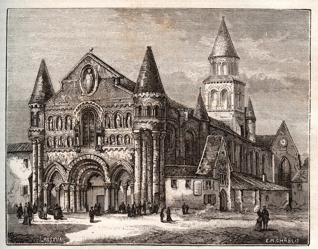 Notre-Dame de Poitiers - gravure dans « La France illustrée : géographie, histoire, administration statistique » par V.A. Malt-Brown. 1884 - French School