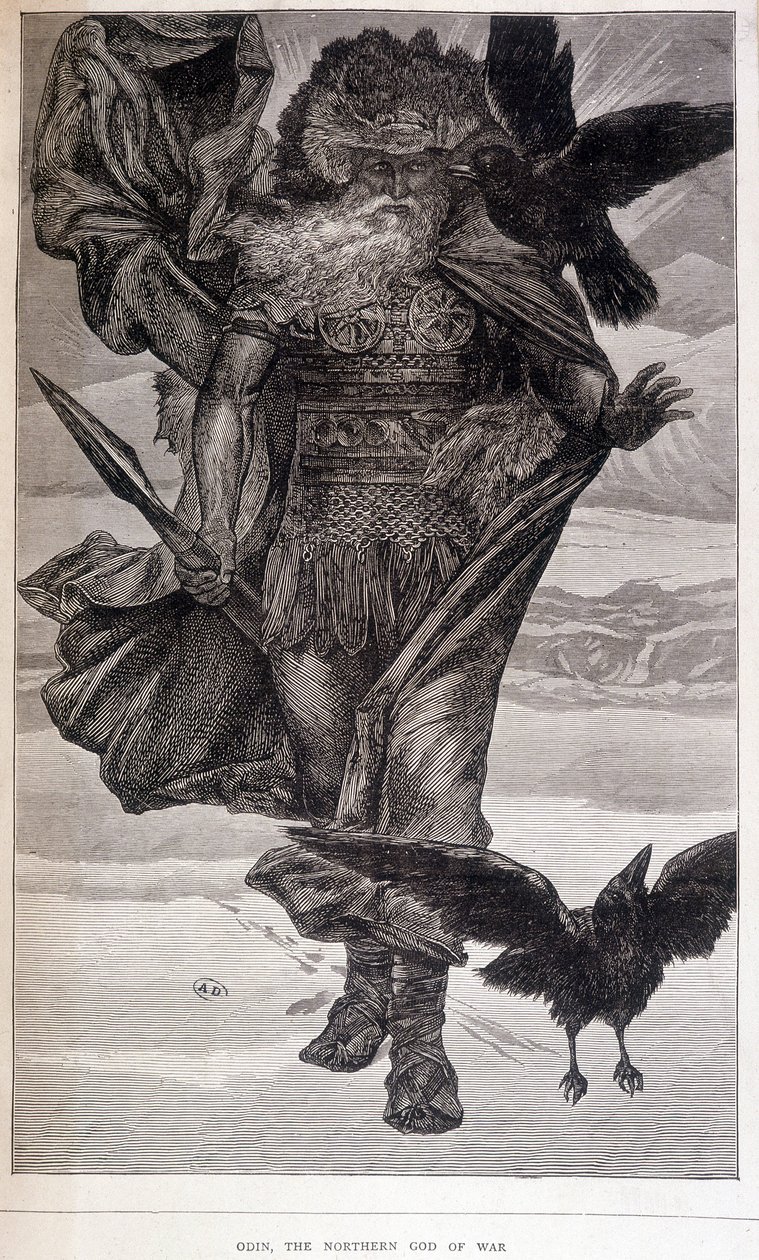 Odin, dieu germanique de la guerre et de la poésie - gravure - French School