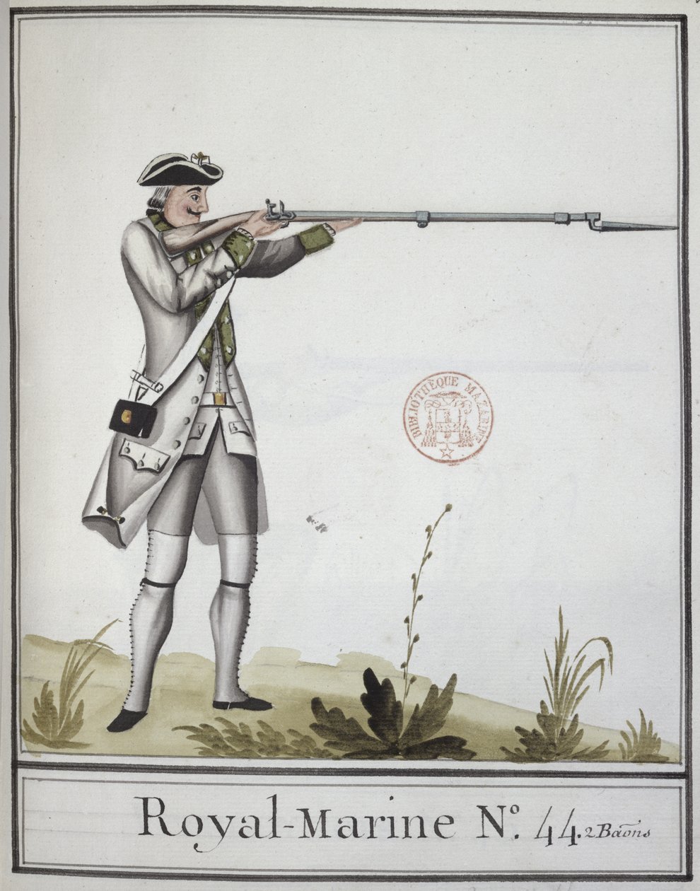 Officier de la Marine Royale avec un mousquet à baïonnette, 1768 - French School