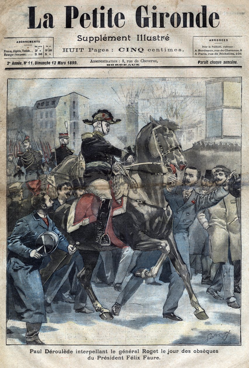 Le jour des obsèques de Félix Faure, Paul Déroulède a tenté de rallier le général Roget contre le gouvernement le 23 février - French School