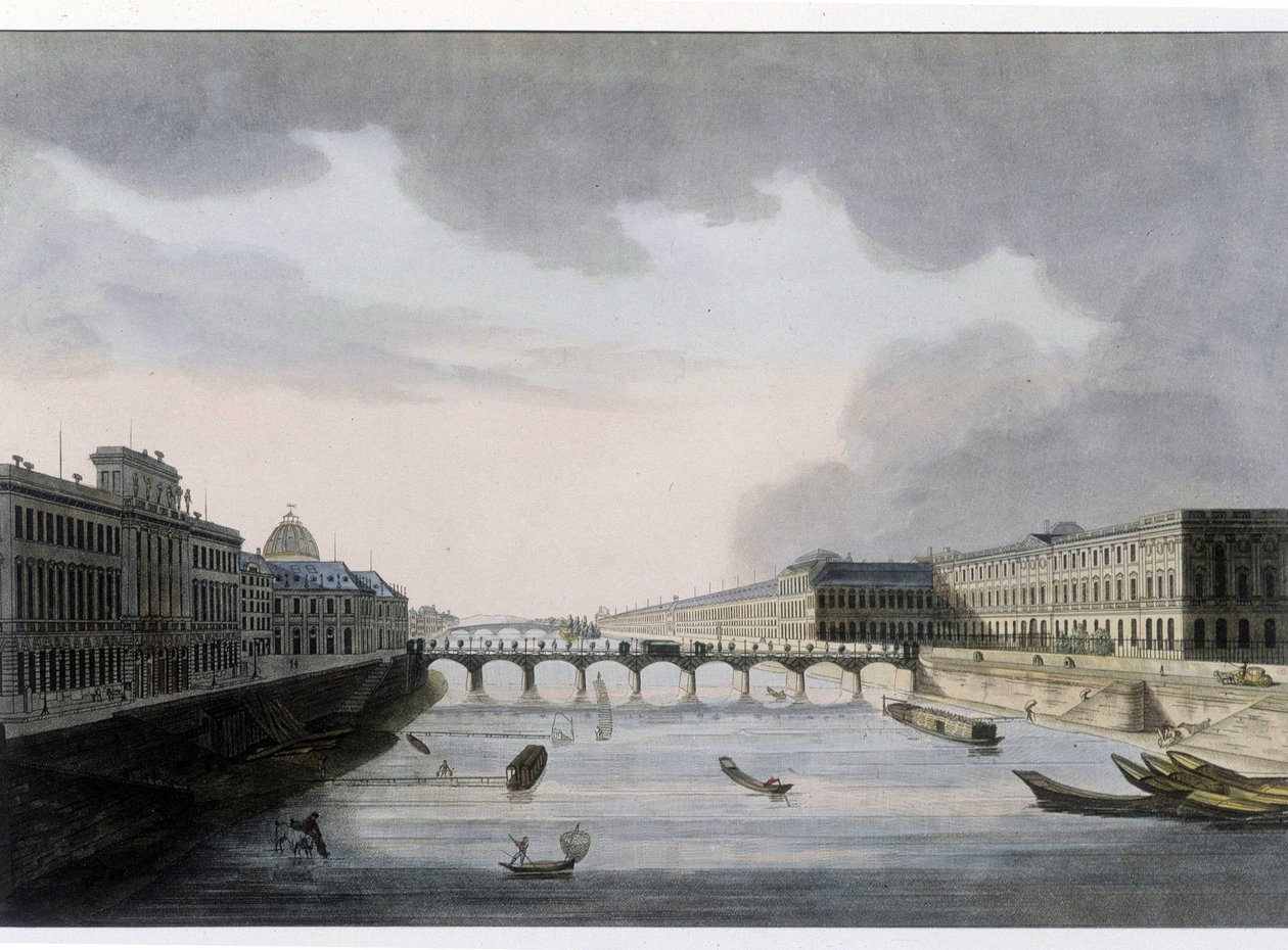 Vue optique de Paris : le Pont des Arts vers 1810, ville de Paris. - French School