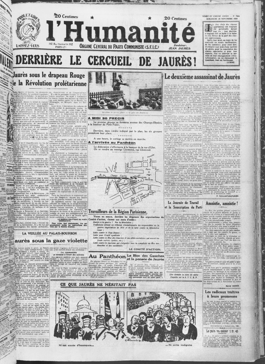 Organisation du transfert de Jean Jaurès au Panthéon, Paris, de L