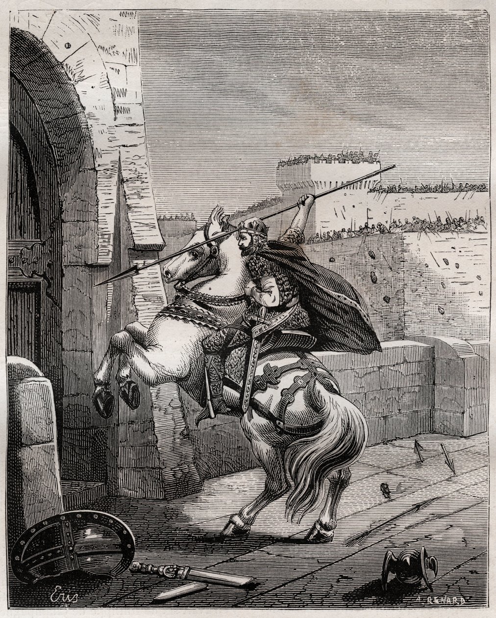 Otton II, empereur du Saint-Empire romain devant Paris - gravure - French School