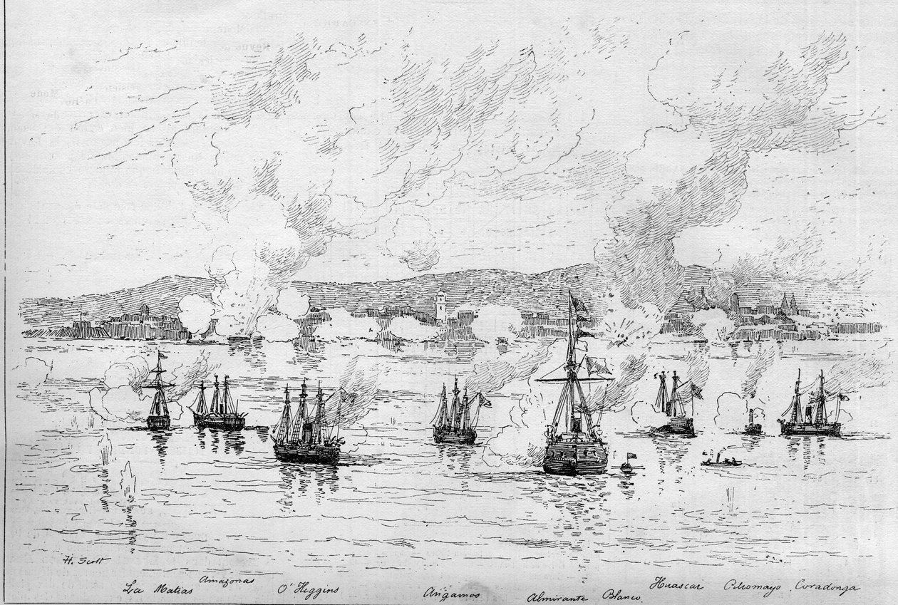 Guerre du Pacifique (1879-1884) entre le Pérou et la Bolivie et le Chili - 22 avril - French School