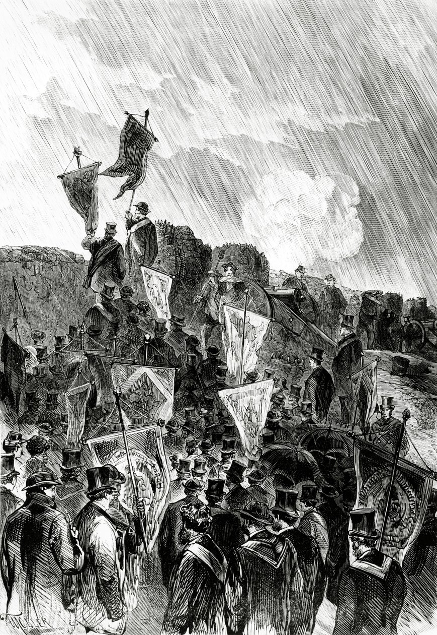 Manifestation pacifiste sur les fortifications par les francs-maçons le 28 avril 1870 pour demander la cessation du bombardement de Paris, de Le Monde Illustré, 5 mai 1870 - French School