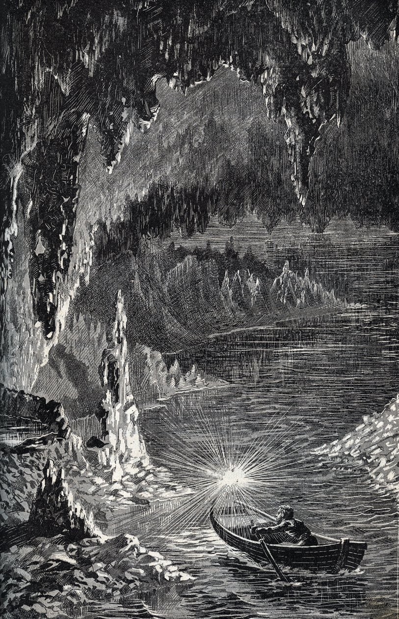 Grotte de Padirac dans le département du Lot, en France - Rivière souterraine - Gouffre de Padirac - dans le Lot en France - gravure dans "PATRIE" - DESCRIPTION PICTURESQUE DE LA FRANCE EN 6 VOLUMES PAR LUCIEN HUARD - fin du 19ème siècle - French School
