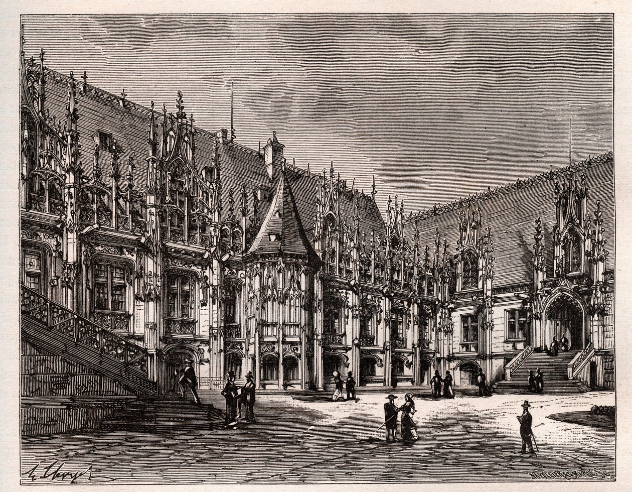 Palais de justice de Rouen ancien parlement de Normandie - gravure dans «France illustrée: géographie, histoire, administration statistique» par V.A. Malt-Brown. 1884 - French School