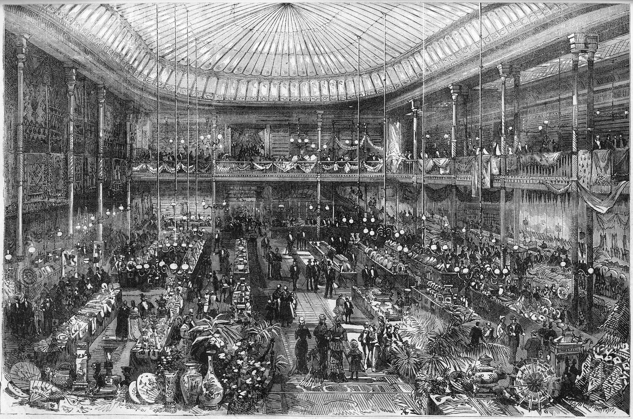 Grands magasins parisiens : vue de la salle du magasin du Petit Saint Thomas en 1878. Gravure par Scott dans "Le Monde Illustré" n°1124 du 12 octobre - French School