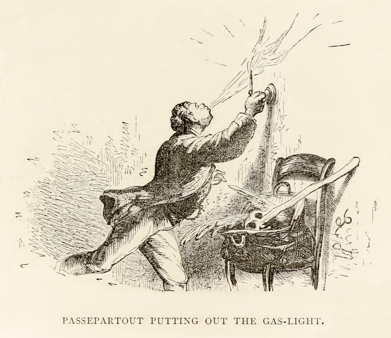Passepartout éteignant la lumière à gaz, de 