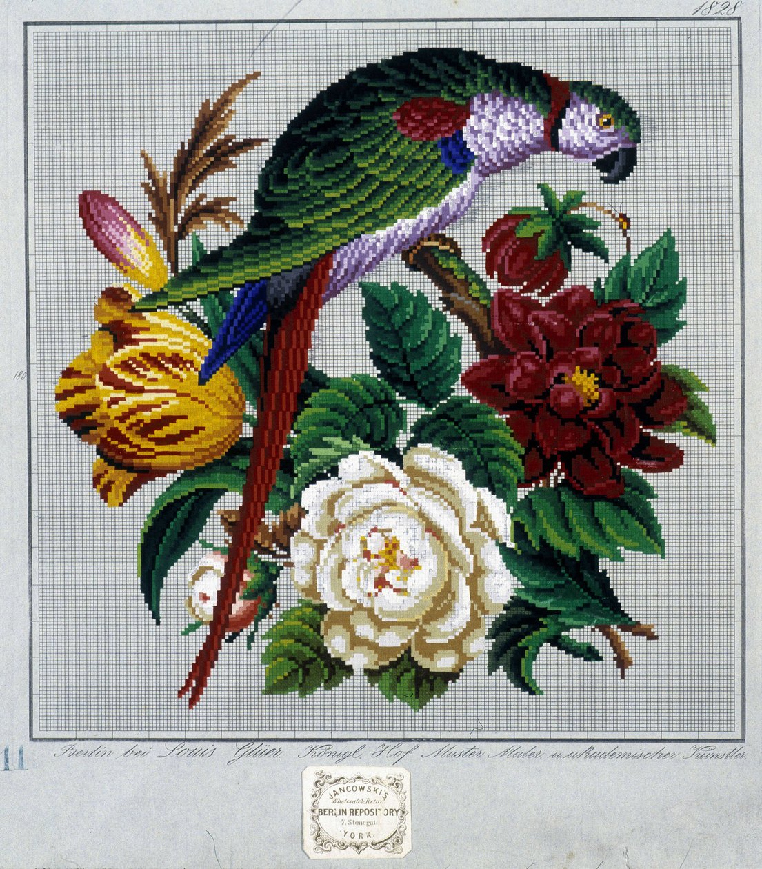 Motif pour broderie au point de croix (perroquet) - dans le « Journal des Demoiselles » 1852. - French School