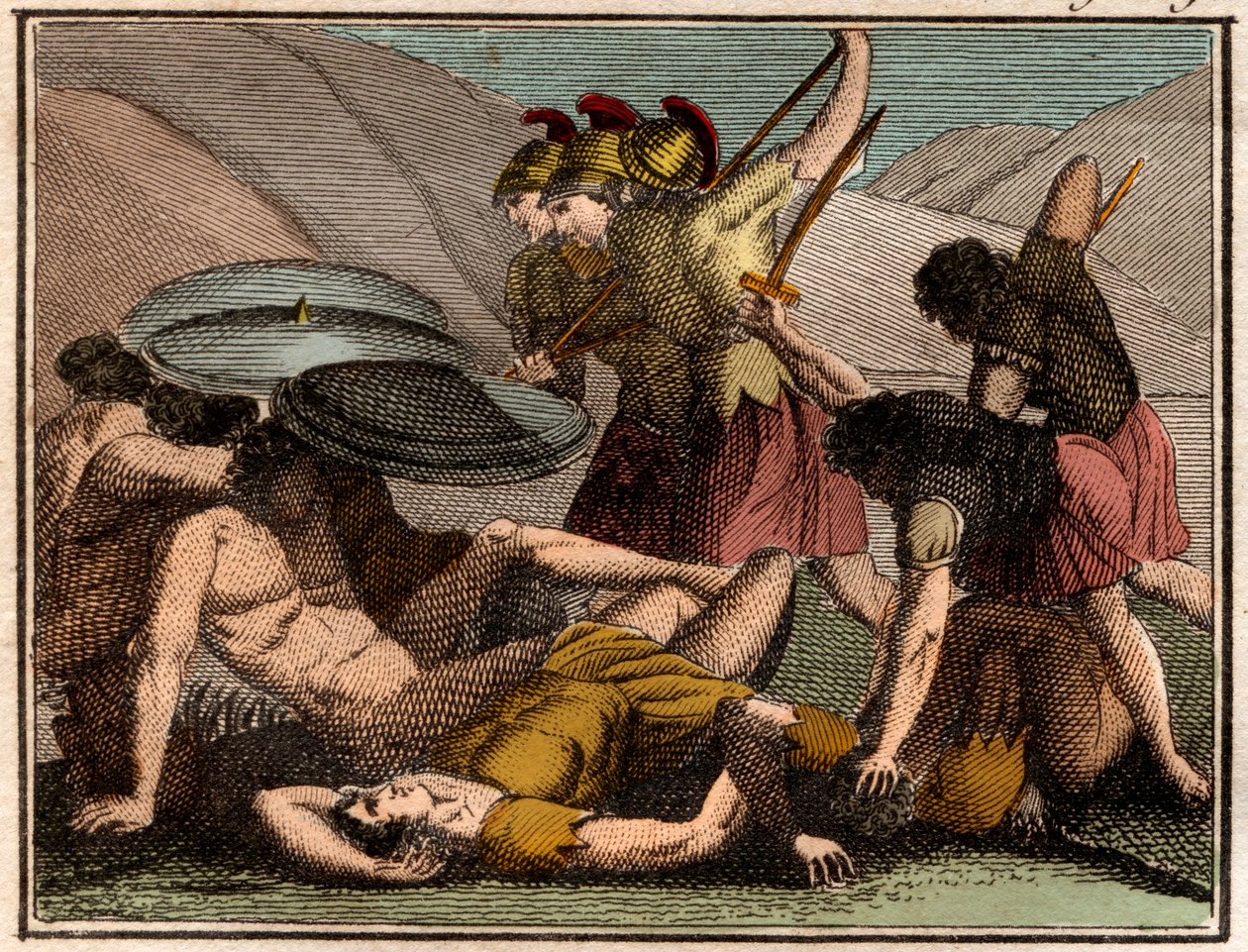 Guerres médiques : bataille des Thermopyles 480 av. J.-C. Le roi spartiate Léonidas et ses hommes tombent au combat - French School