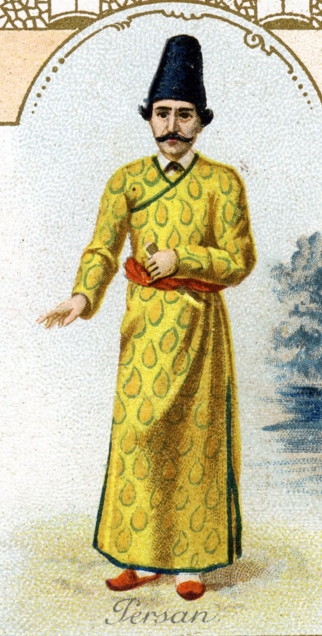 Homme persan. Édition lithographique parisienne, fin du XIXe siècle. Série de 25 chromos publicitaires pour la manufacture de biscuits Pernot de Dijon, créée en 1869. Détail des personnages en costume traditionnel - French School