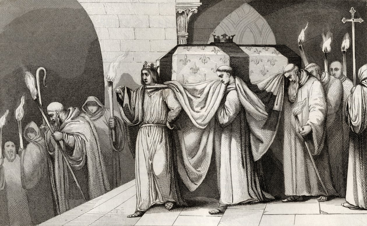 Philippe III (1245-85) le Hardi aide à porter le cercueil de son père, de 