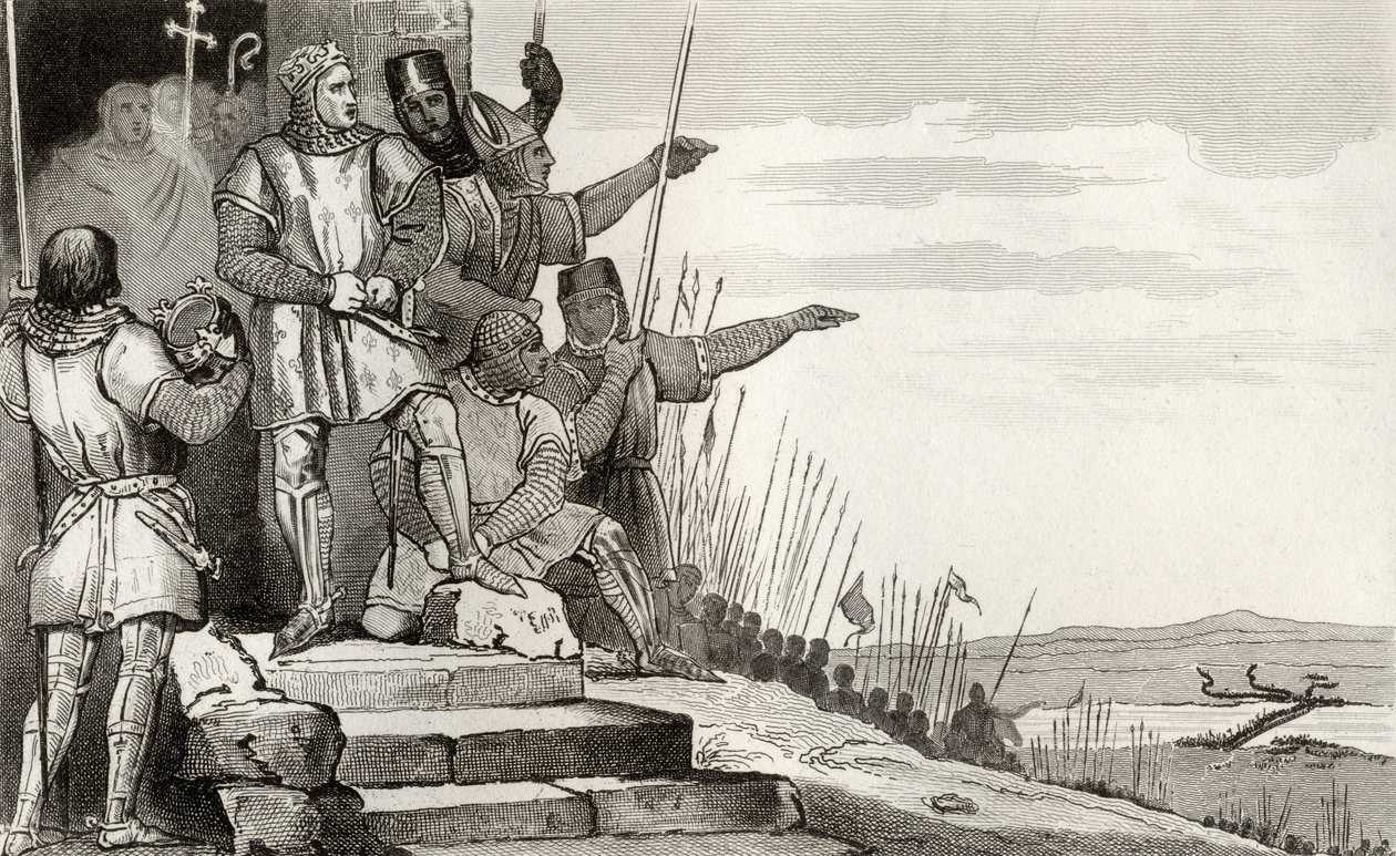 Philippe II Auguste (1165-1223) remporte la bataille de Bouvines après la prière, de 