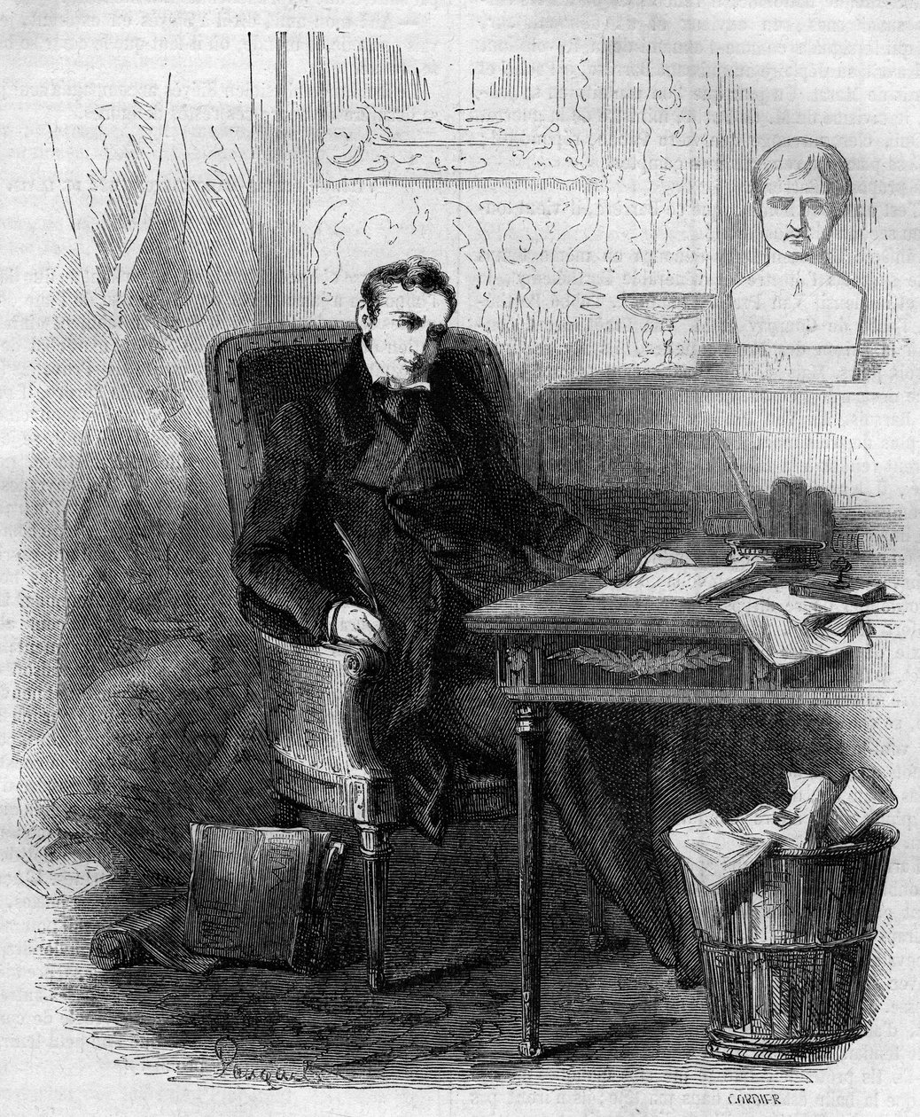 Philippe Paul de Ségur (1780-1873), diplomate et historien français, écrivant la campagne de Russie. Gravure de 1856. - French School