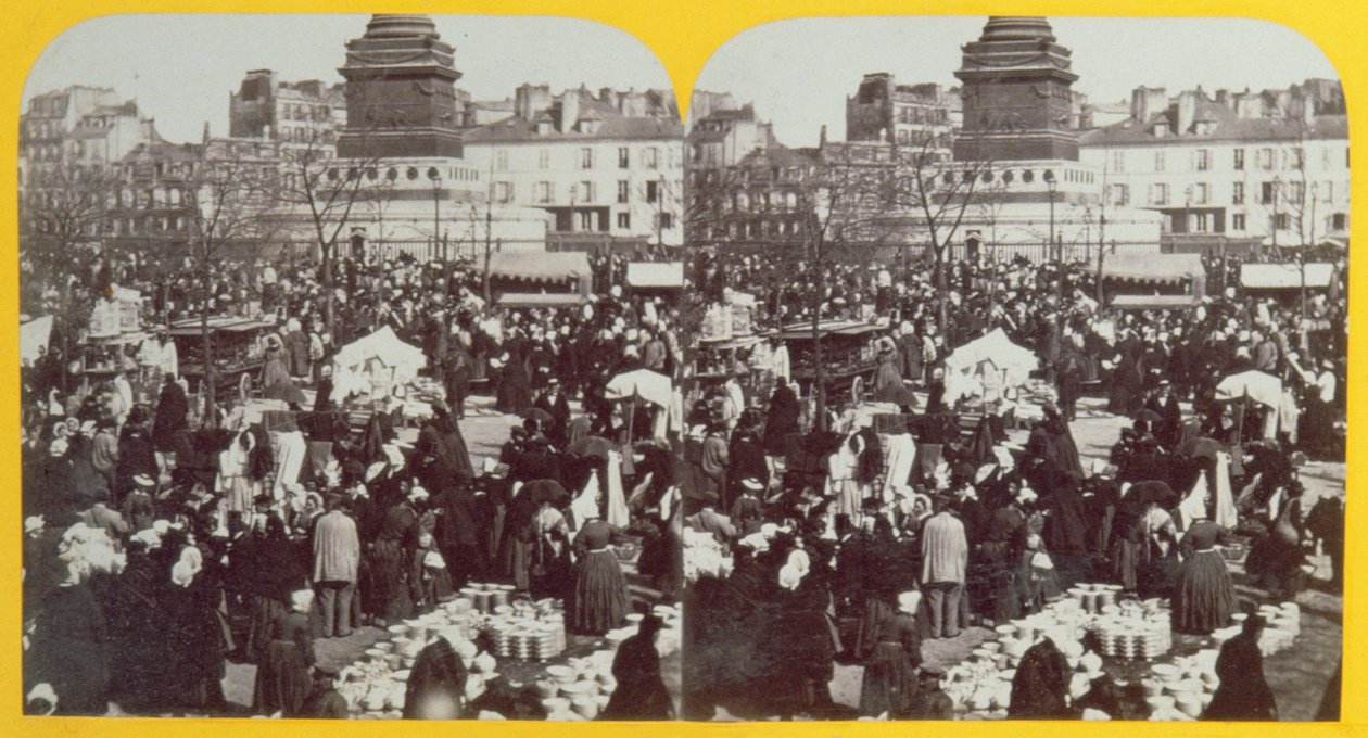 Place de la Bastille, la foire au jambon, Paris, vue stéréoscopique, vers 1860 - French School