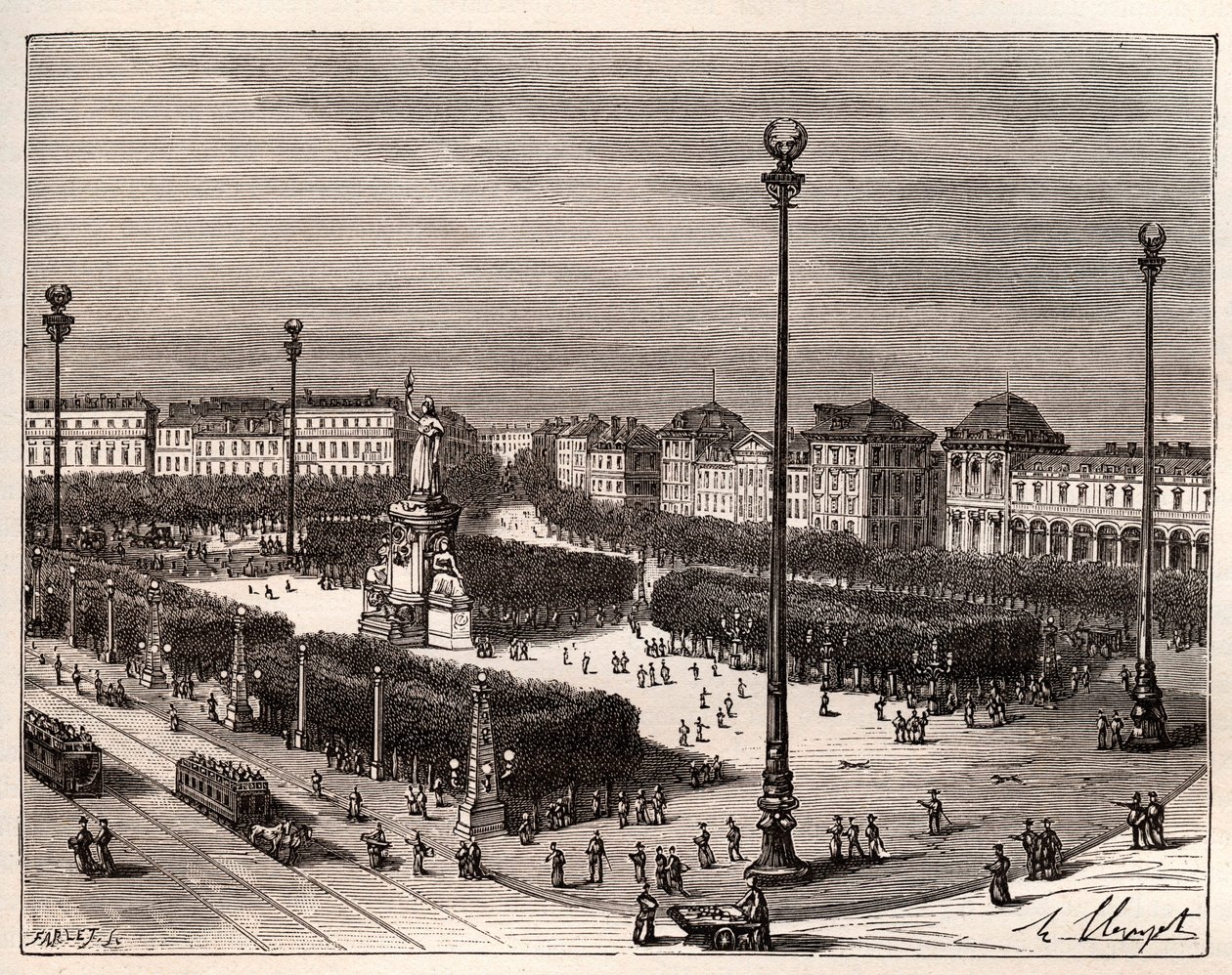 Place de la République à Paris - gravure dans "La France illustrée : géographie, histoire, administration statistique" par V.A. Malt-Brown. 1884 - French School