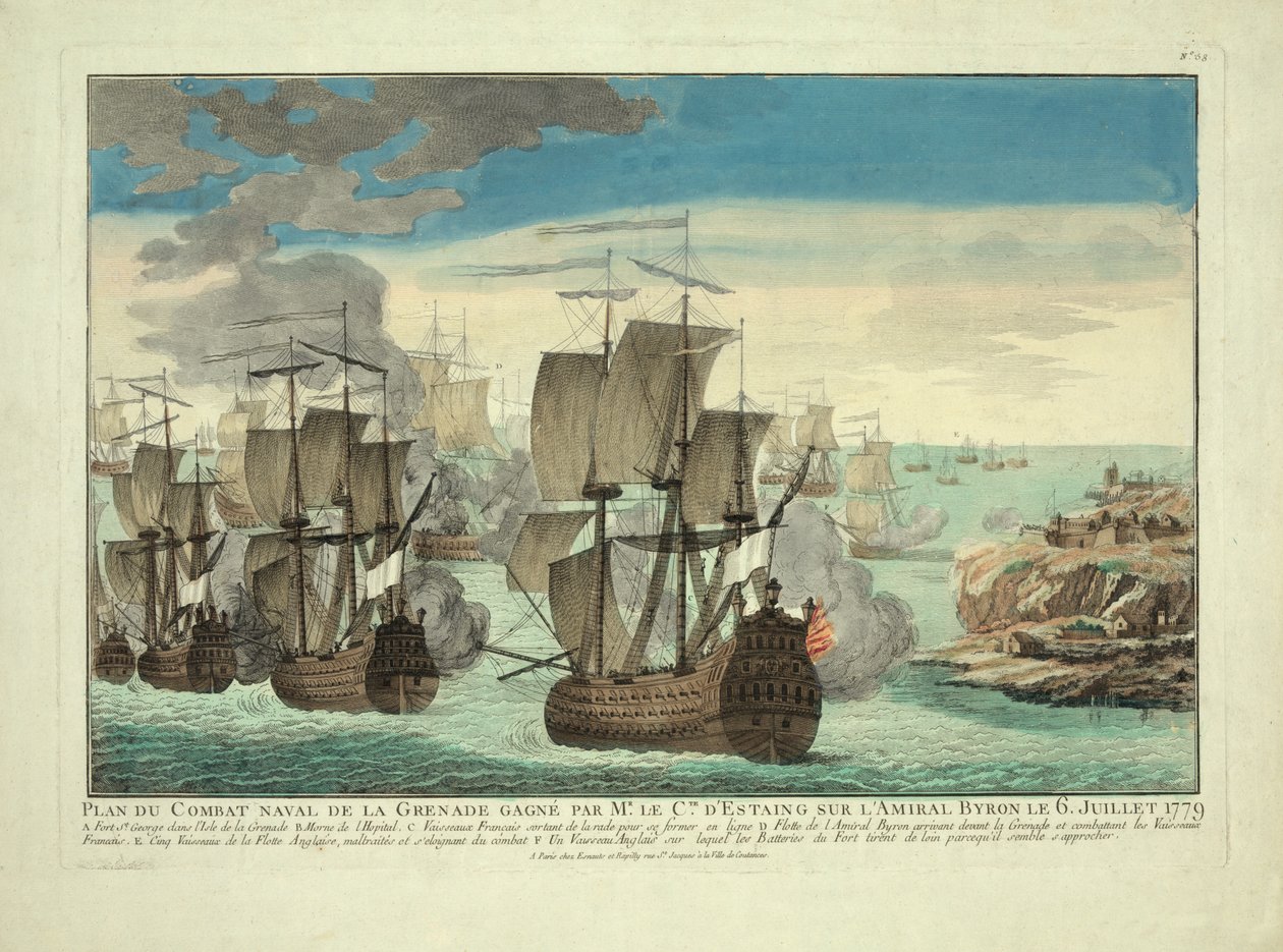 Plan du Combat Naval de la Grenade Gagné par M. le Cte. D