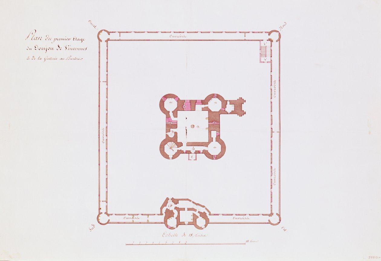 Plan pour le premier étage du Donjon de Vincennes, 1810 - French School