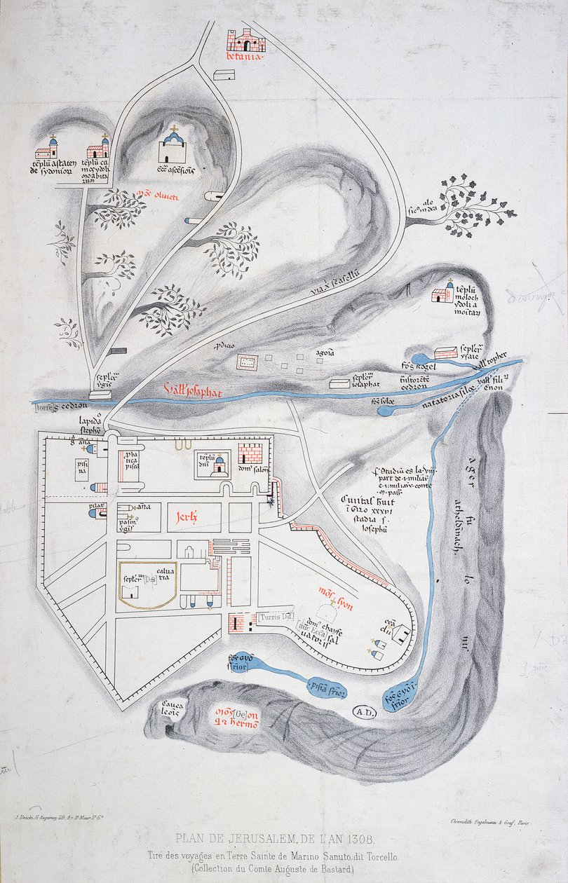 Plan de Jérusalem en 1308, illustration d