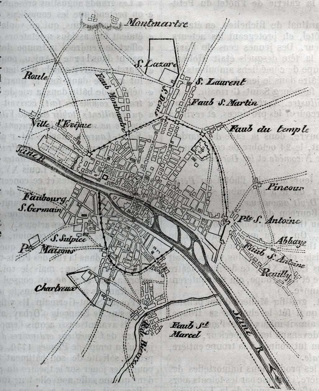 Plan de Paris sous Henri III (1580) - Gravure dans « Histoire physique, civile et morale de Paris : depuis les premiers temps historiques jusqu