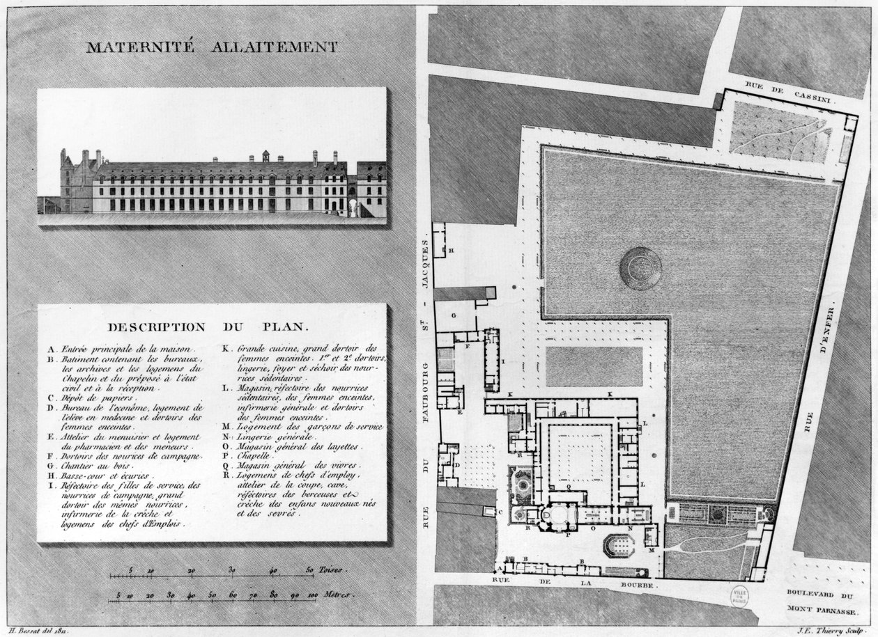 Plan de la Maternité Port-Royal, gravé par Jacques Etienne Thierry (1750-1832) d
