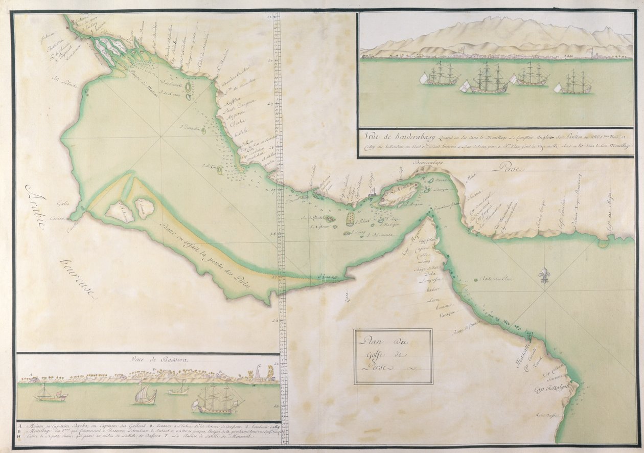 Plan du golfe Persique (gravure colorée à la main) - French School