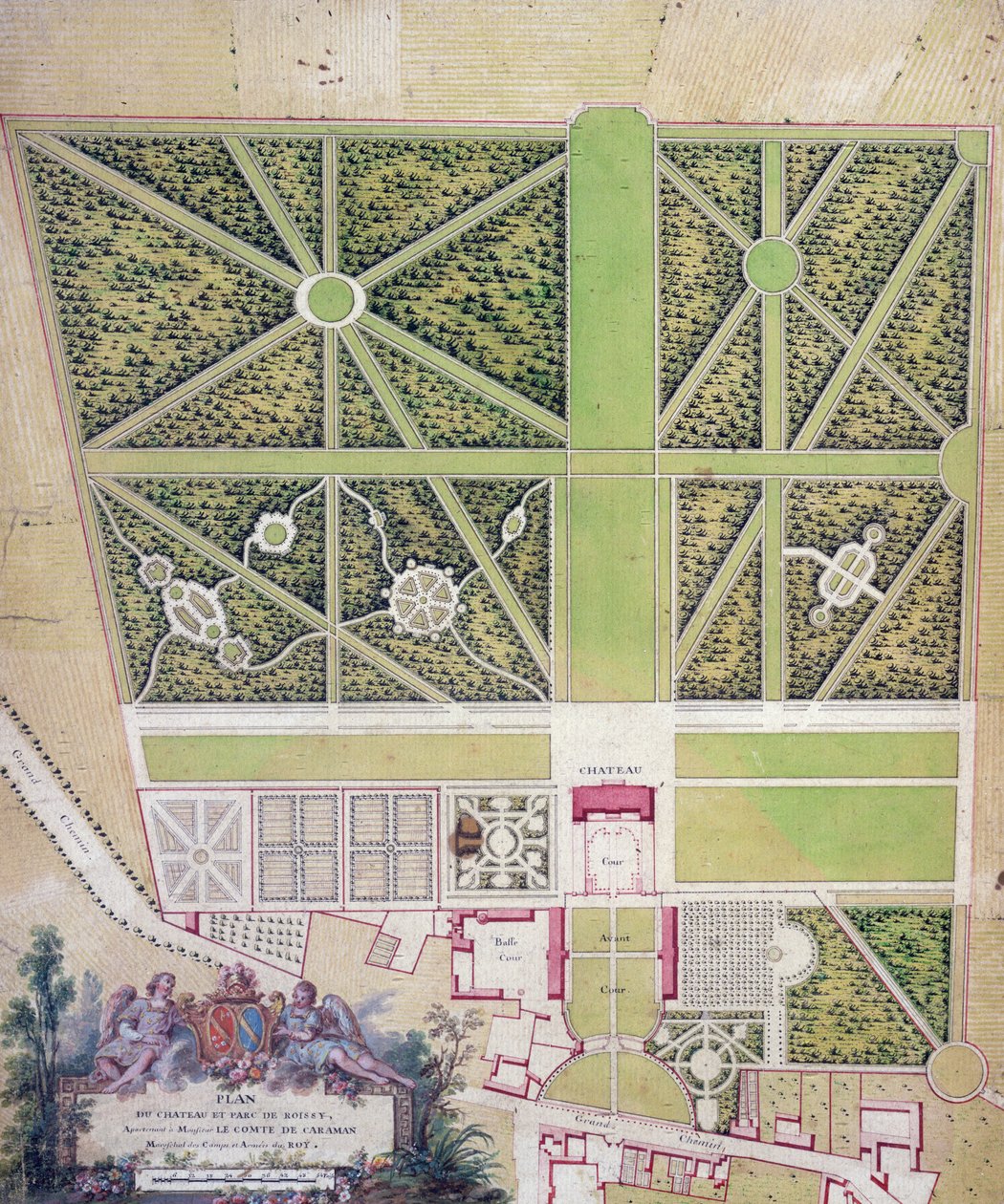 Plan du château et du parc de Roissy, appartenant au Comte de Caraman - French School