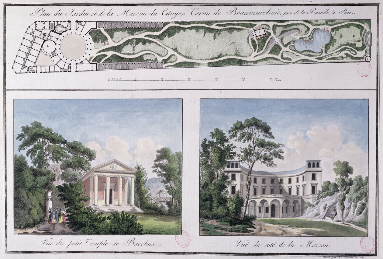 Plan du jardin et de la maison construits pour Pierre Augustin Caron de Beaumarchais (1732-99) par Lemoine, c.1784 - French School