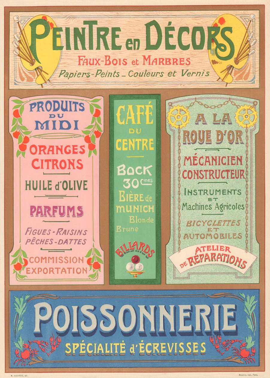 Planche n° 23 : Modèles de signalisation pour peintre de lettres Art Nouveau - French School
