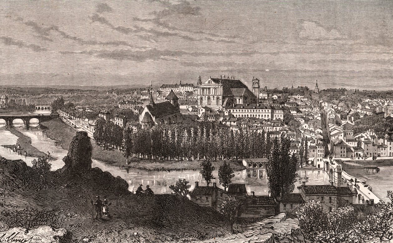 Poitiers - gravure dans "La France illustrée: géographie, histoire, administration statistique" par V.A. Malte-Brun. 1884 - French School