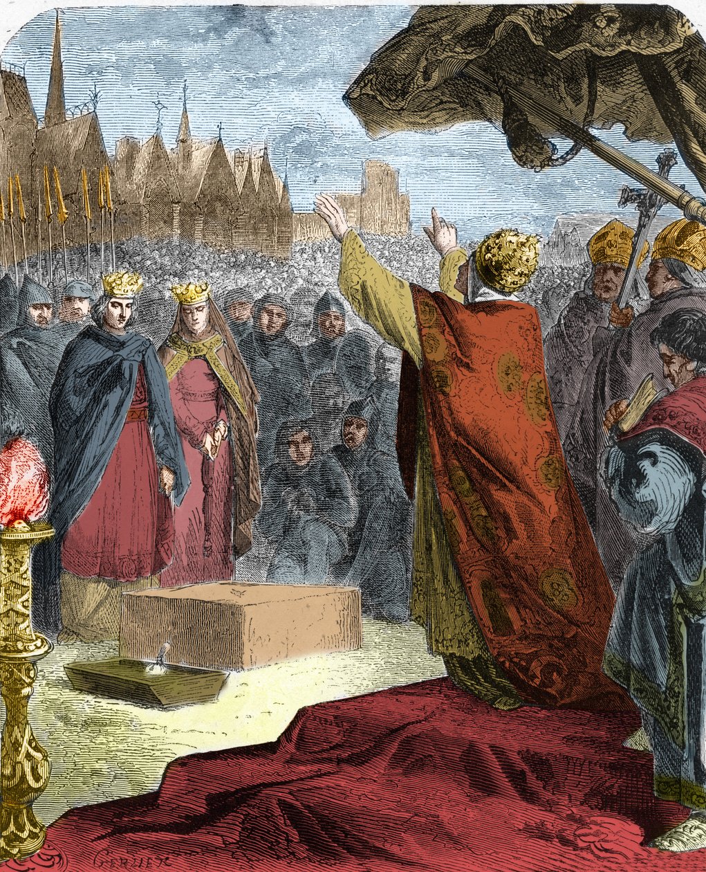 Le Pape Alexandre III (Orlando Bandinelli) a posé, en 1163, la première pierre de la cathédrale Notre-Dame de Paris en présence du Roi Louis VII de France et de l
