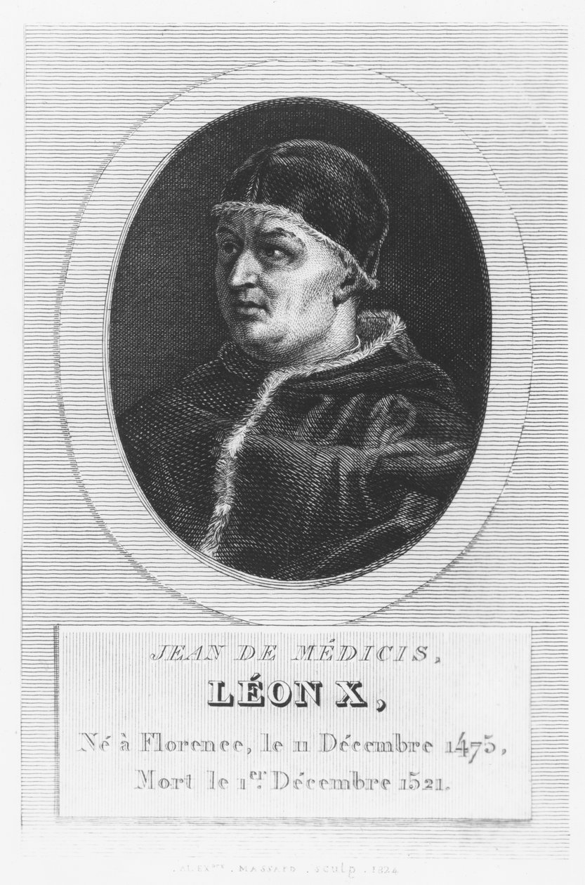 Pape Léon X, Giovanni di Lorenzo de Medici (gravure) - French School