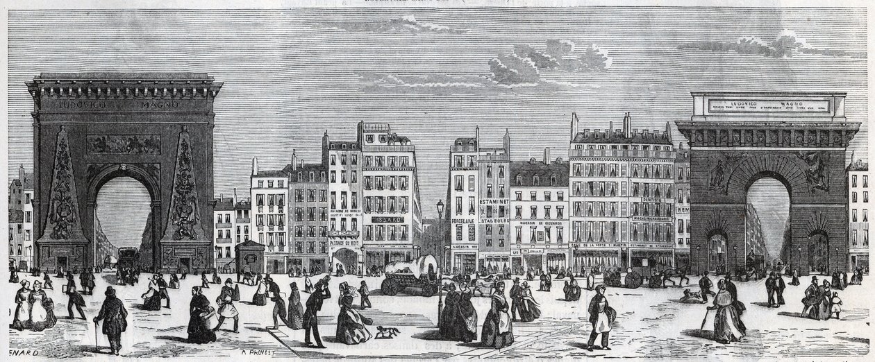 Porte Saint-Denis et rue faubourg Saint-Denis - porte Saint-Martin et rue faubourg Saint-Martin Gravure dans « Tableau de Paris » par Edmond Texier (1815-1887) - French School