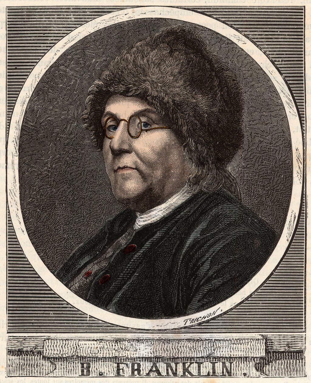 Portrait de BENJAMIN FRANKLIN (1706-1790) imprimeur, éditeur, scientifique, inventeur, homme d