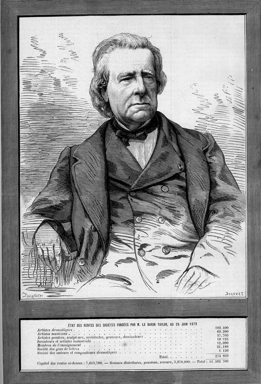 Portrait du Baron Taylor (Isidore Justin Severin Taylor, dit) (1789-1879), dramaturge et philanthrope français. Gravure dans "Le Monde Illustré" n°1172 du 13 septembre 1879. - French School
