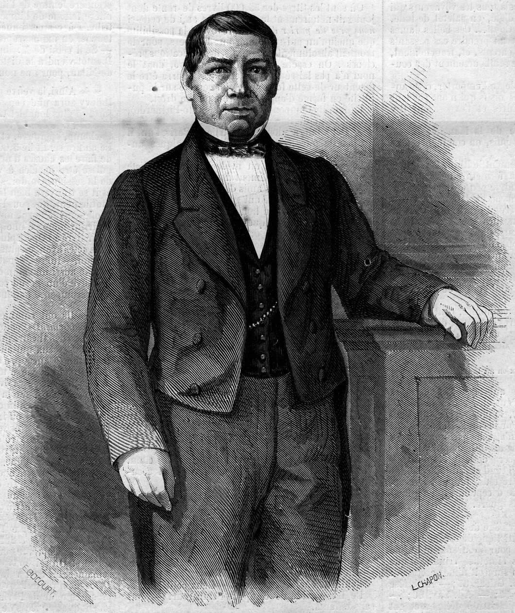 Portrait de Benito Pablo Juarez Garcia, homme politique mexicain. Gravure dans « Le Monde Illustré » n°270 du 14 juin 1862. - French School