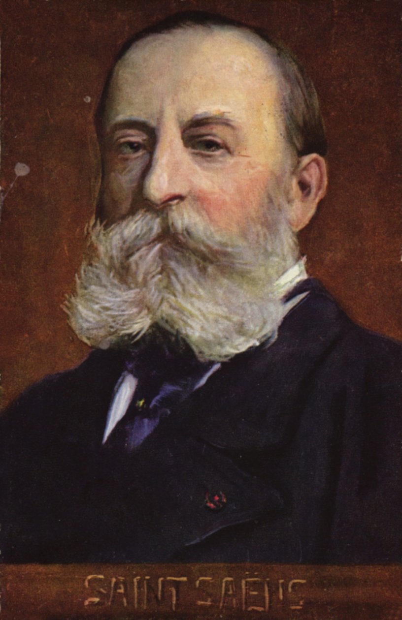 Portrait of Camille Saint-Saens (colour litho) - French School