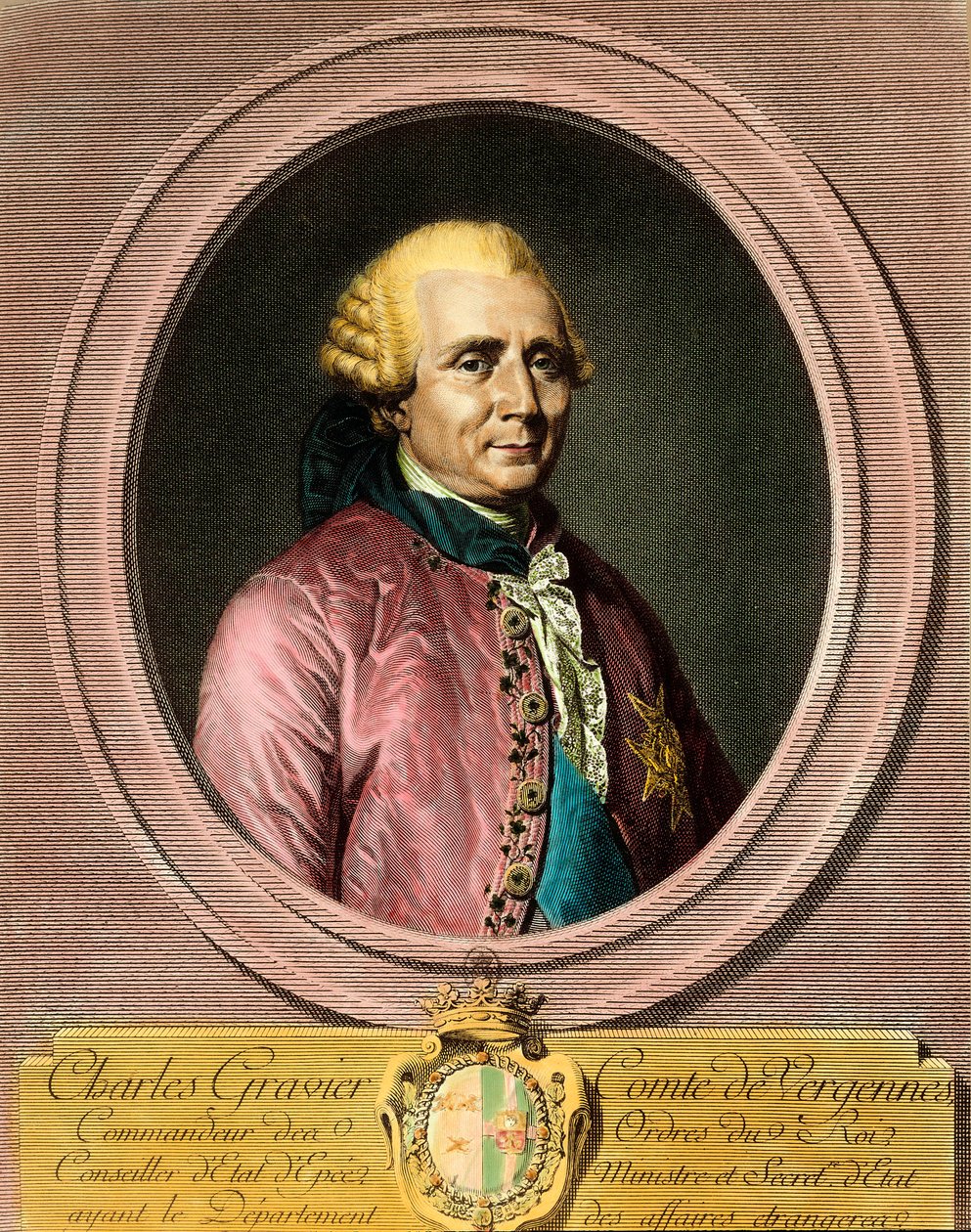 Portrait de Charles Gravier, comte de Vergennes (1719 - 1787). Gravure du XVIIIe siècle. Collection privée. - French School