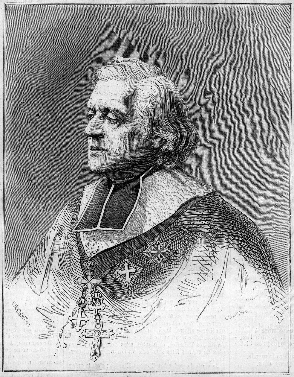 Portrait de Charles Joseph Eugène de Mazenod (1782-1861), évêque de Marseille. Gravure dans « Le Monde Illustré » n°216 du 1er juin. - French School