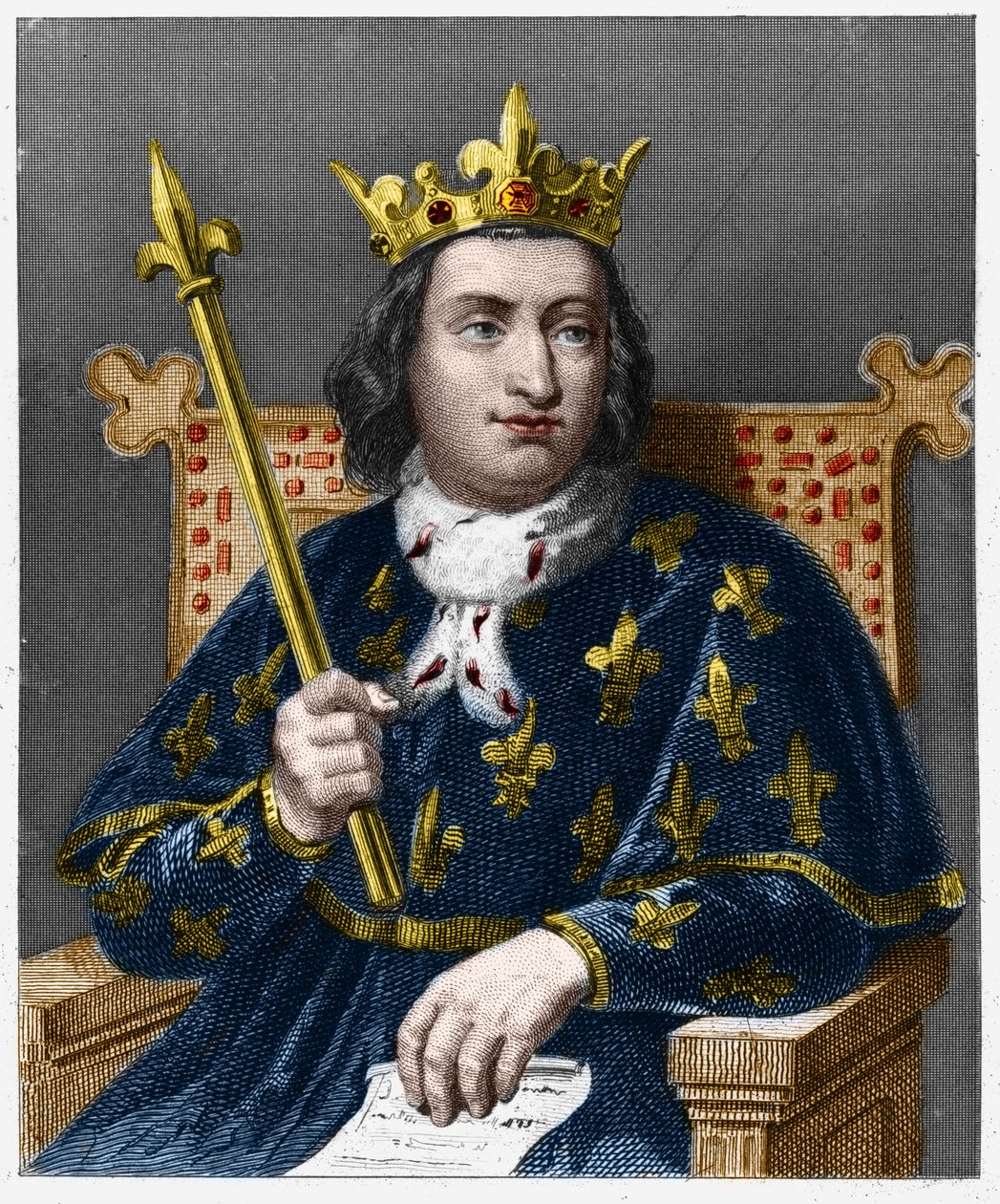 Portrait de Charles V le Sage (1338-1380), roi de France - dans « Histoire des Français » par Lavallée, gravure, sd. - French School