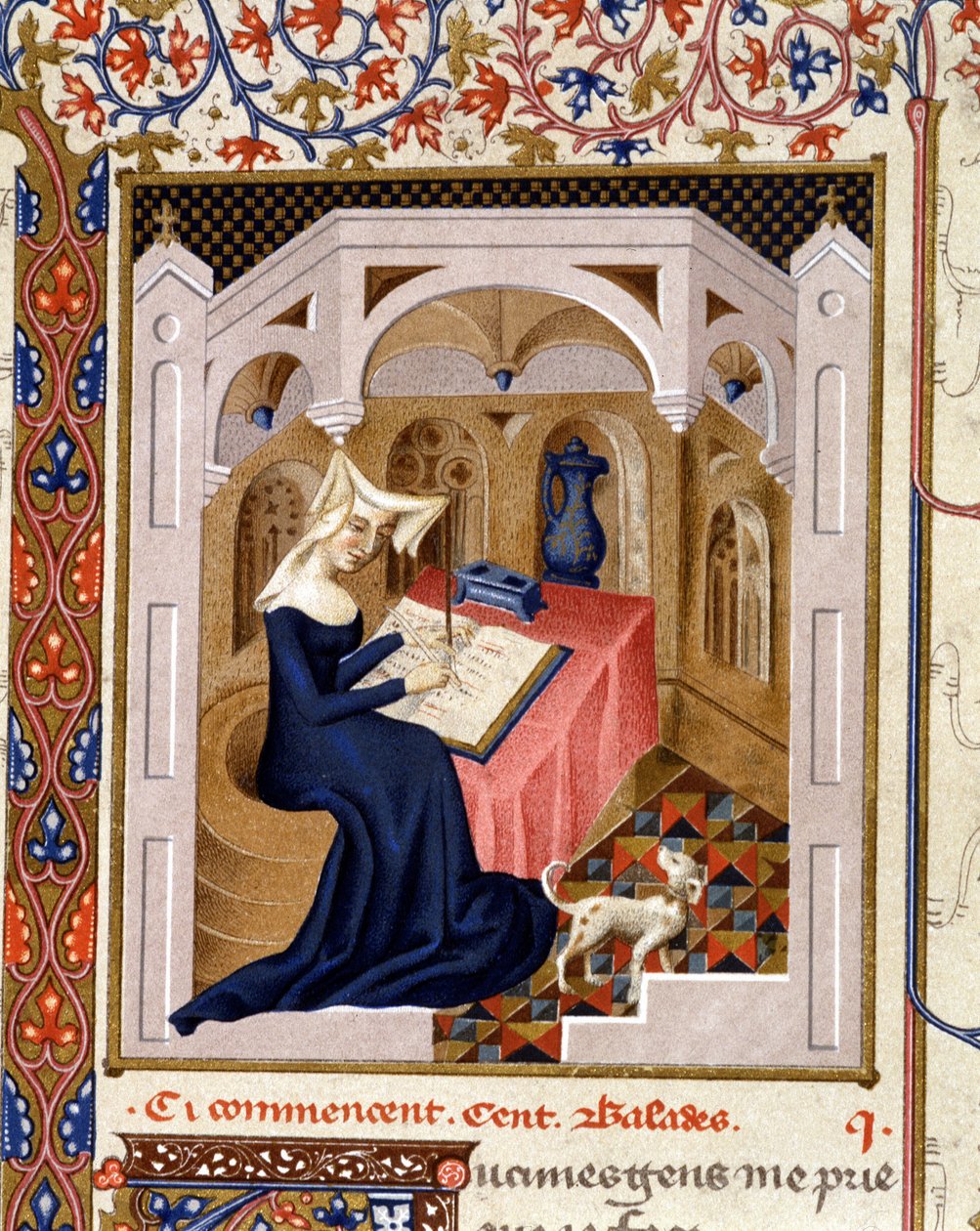 Portrait de Christine de Pisan écrivant - Miniature - French School
