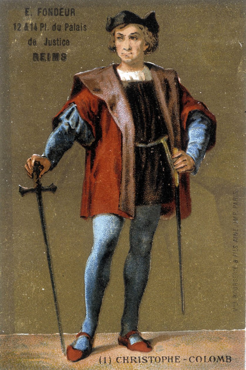 Portrait de Christophe Colomb. Chromolithographie du 19ème siècle - French School